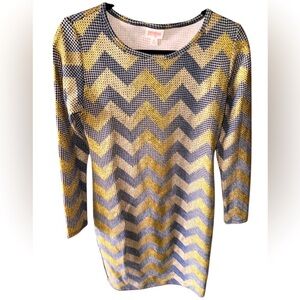 Lularoe. Size small elegant Debbie pencil dress. Metallic gold zigzag .Stunning!
